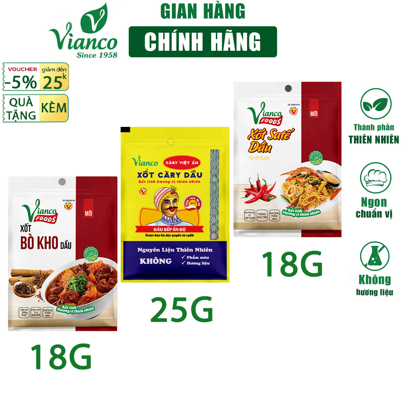 Sốt nấu Cà Ri, Bò Kho, Sa tế gói 18g, 25g Vianco gia vị nêm sẵn chuẩn vị không cần nêm nếm - Gia vị Việt Ấn