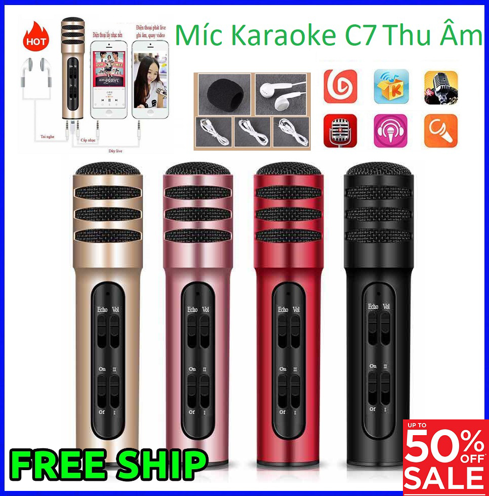 [HCM]Micro thu âm hát karaoke online Livestream míc C7 (Loại 1 đủ phụ kiện) Livestream 3 in