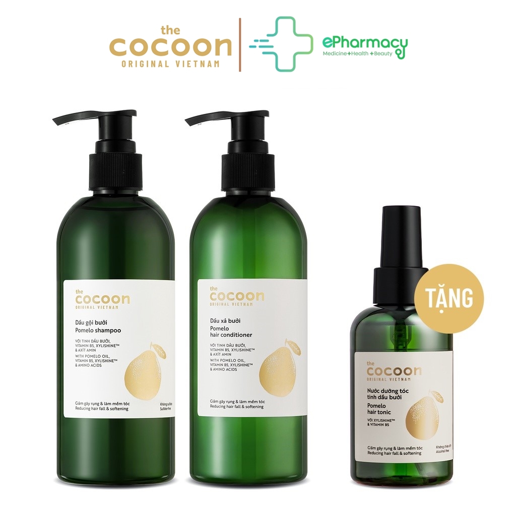 Combo Gội Xả Bưởi Cocoon không sulfate giảm rụng tóc 310mlx2 (tặng 1 nước dưỡng tóc tinh dầu bưởi Cocoon 140ml)