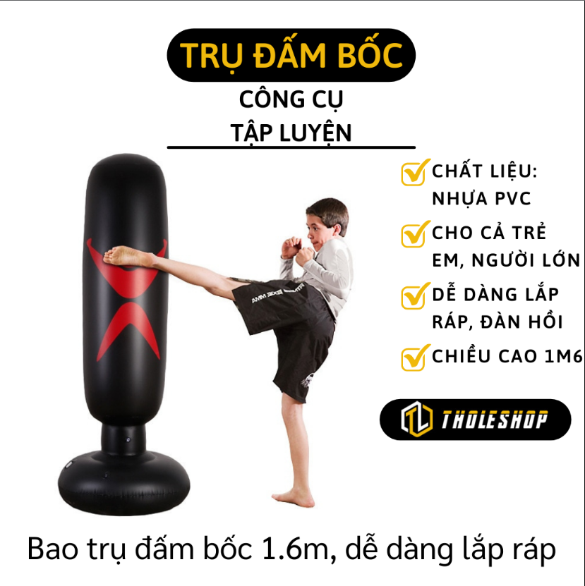 Túi đấm bốc bơm hơi 1.6m bao đấm bốc tập luyện thể dục đấm bốc bao cát đứng hình trụ đấm bốc dày bằng pvc tiện lợi tập luyện tại nhà.