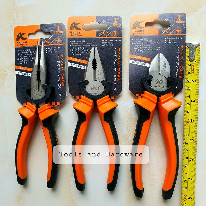 Bộ 3 Kìm cắt - Kìm điện - Kìm nhọn hãng Kapusi Nhật Bản cao cấp cỡ 7 inch - Kềm Kapusi 175mm (kềm cắt, kềm điện, kềm nhọn, kềm kapusi, kềm công nghiệp, kềm nhật, kem kapusi)