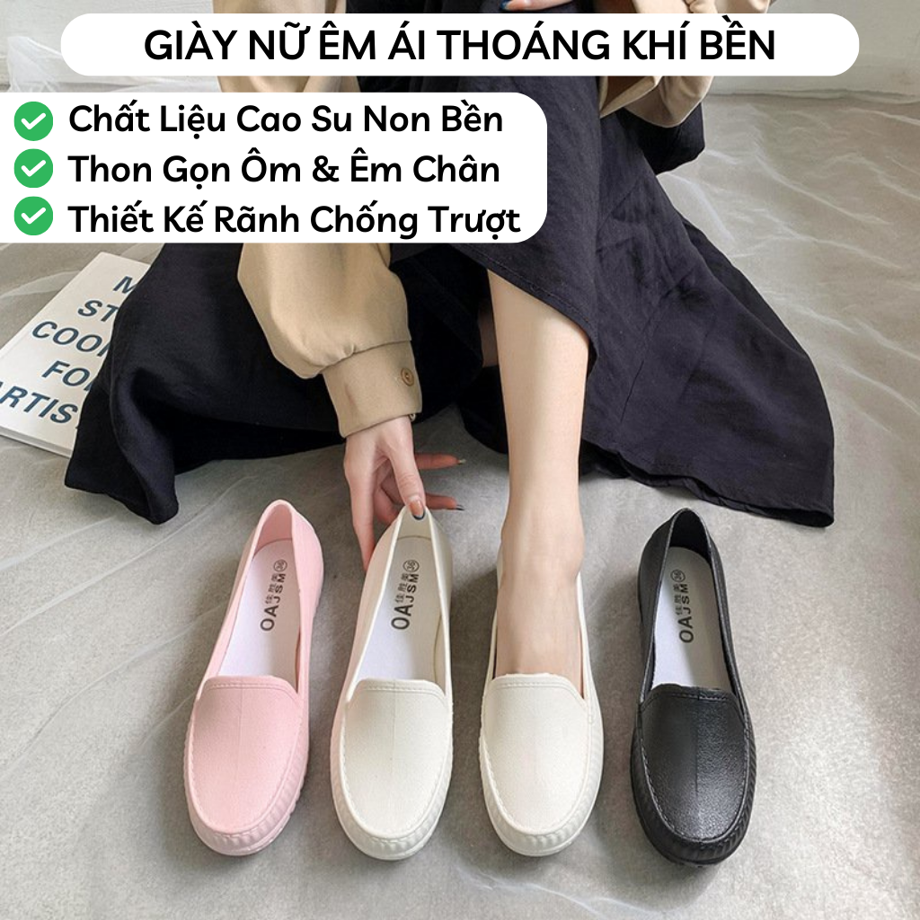 Giày Lười Nữ, Giày Moca Nữ, Giày Đi Mưa Nữ Cao Su Mềm Nguyên Khối - GN09