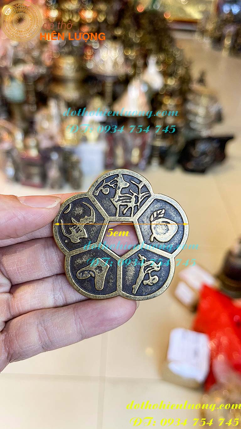Đồng Xu Hoa Mai Bằng Đồng Chiêu Tài Tấn Bảo Loại Sắc Nét- ĐK 5cm - Vật Phẩm Đồng Phong Thủy May Mắn