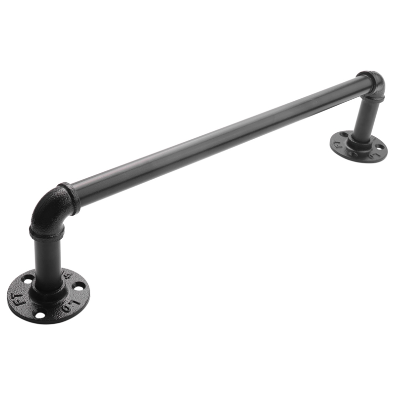 Vintage Industrial Pipe Towel Holder Wall Mounted Metal Towel Rack Bar Bathroom Hanging Hanger Accessories Black