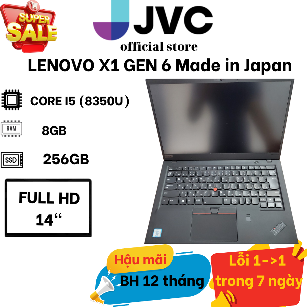 Laptop giá rẻ LENOVO THINKPAD X1 Carbon Gen 6 Core i5-8350U RAM 16GB SSD 512GB 14 inches Full HD Card On Pin&gt;4h