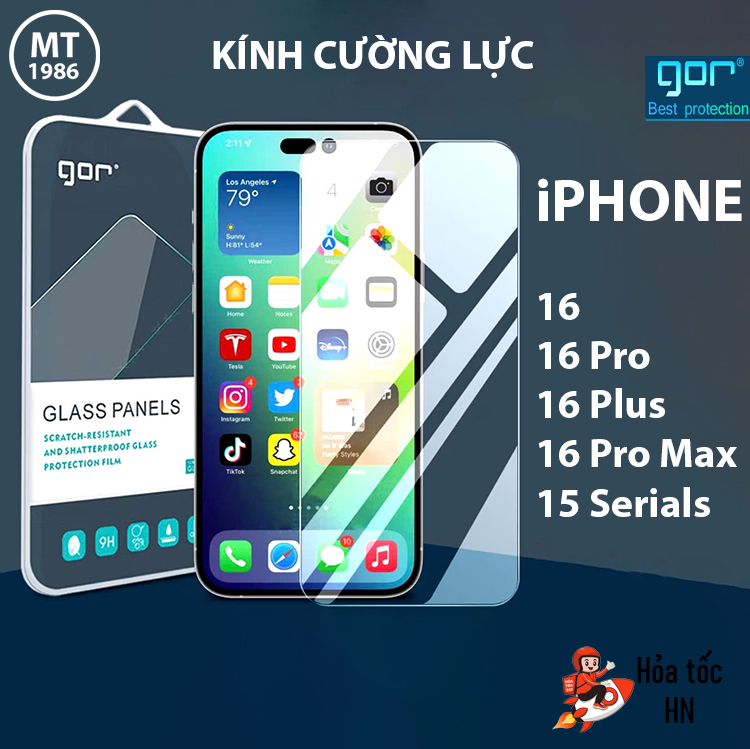  Cường Lực Gor IPHONE 16  16 Pro  16 Pro Max  16 Plus  15  15 Pro  15 Pro Max  15 Plus IP 14 Pro  14 Pro Max 14  14 PLUS  Trong Suốt Cao Cấp 9H 2.5D- Hãng Gor 
