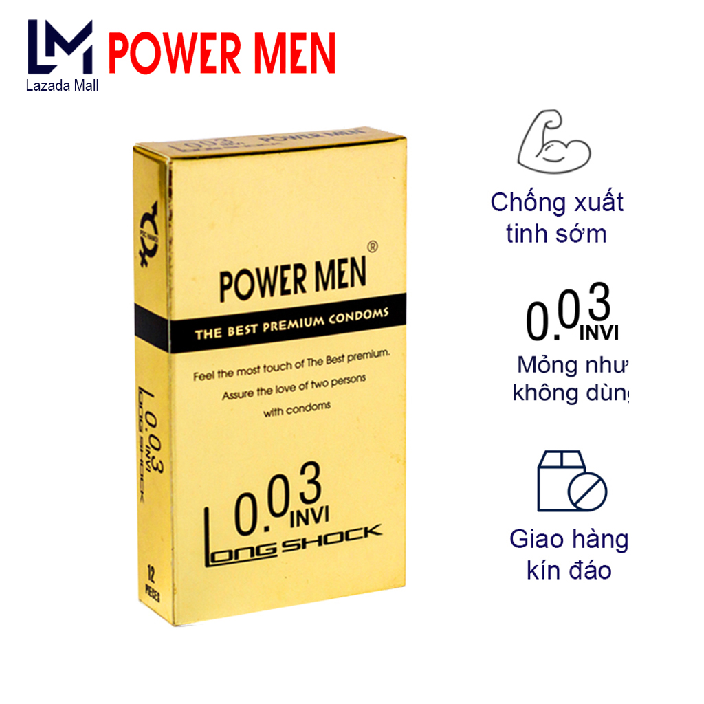 Bộ 12 Bao cao su siêu siêu mỏng Powermen INVI 0.03mm, xuất tinh sớm, Mmỏng như không dùng - BCS Kéo dài thời gian quan hệ