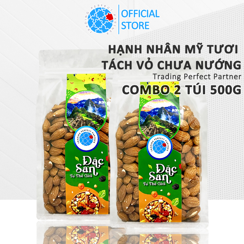 Combo 2 hạt hạnh nhân mỹ tách vỏ tươi trading perfect partner túi 500g - nhập khẩu từ mỹ