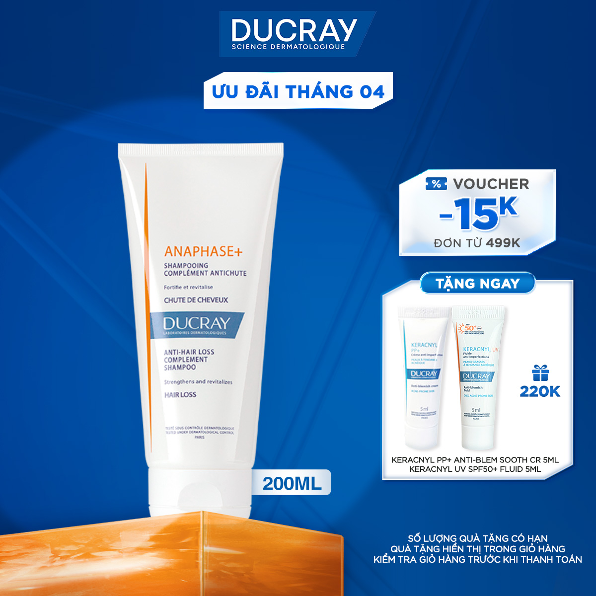 Dầu gội bổ sung dưỡng chất ngăn rụng tóc Ducray Anaphase+ Shampoo 200ml