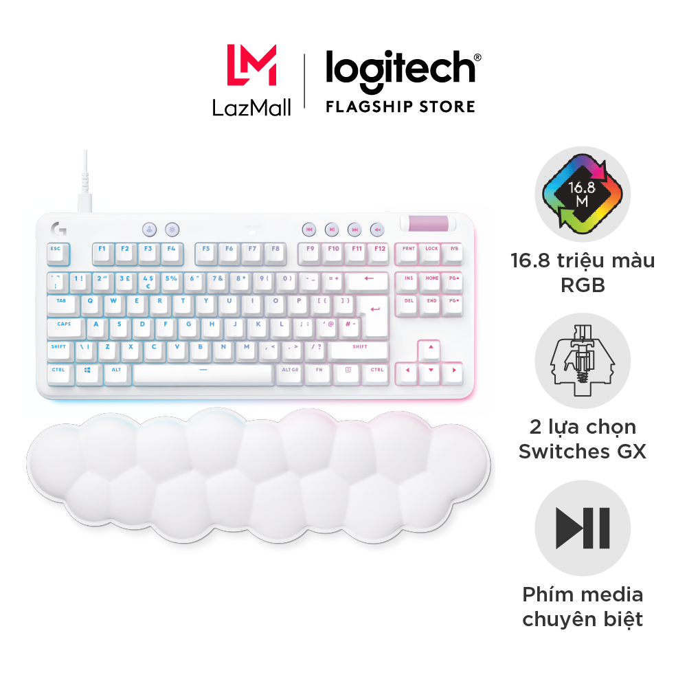 Bàn phím cơ gaming có dây Logitech G713 TLK Aurora - 2 loại phím cơ GX Switch, RGB LIGHTSYNC, kèm kê tay, tương thích PC, Mac