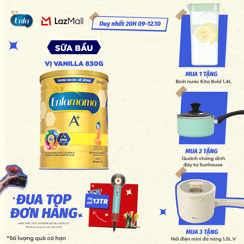 [CHỈ 20H 9-12/10 MUA LÀ CÓ QUÀ] Sữa bầu Enfamama A+ 830g hương Vani