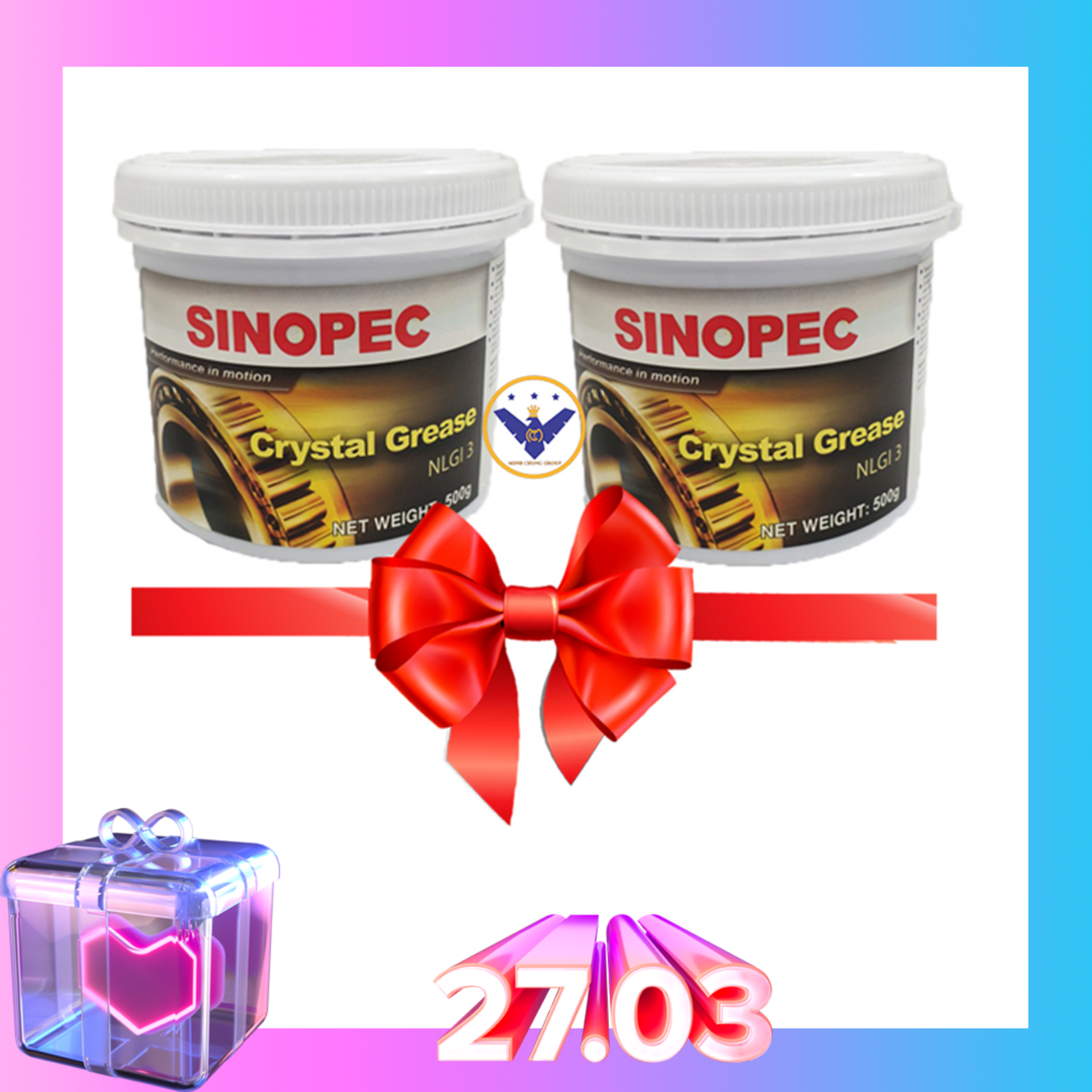 Bộ 2 hộp mỡ bò bôi trơn sinopec lithium/ fpl grease nlgi 3 - 500g