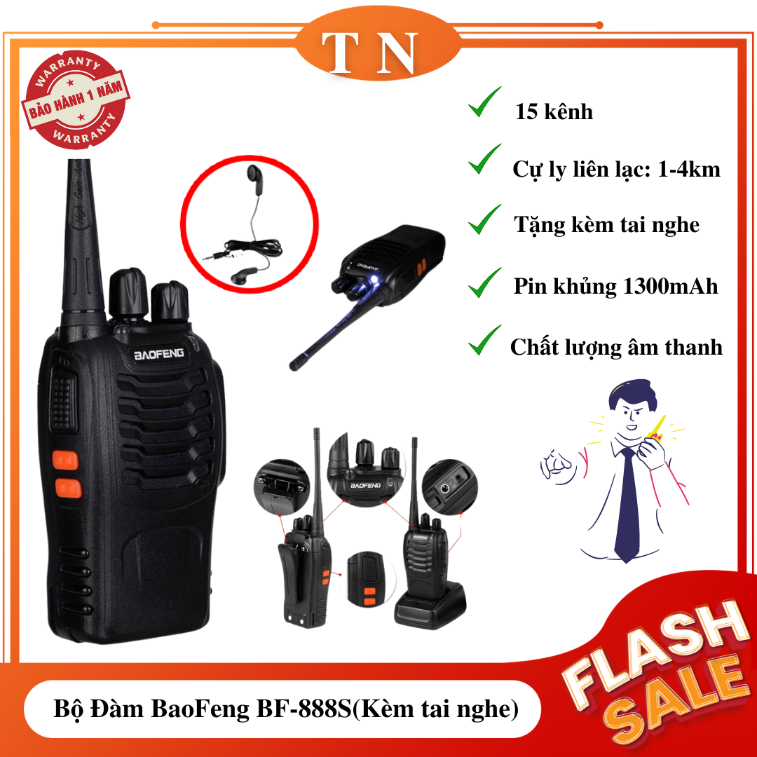 Bộ Đàm tặng tai nghe Baofeng BF-888H , bộ đàm cầm tay , bộ đàm mini chính hãng