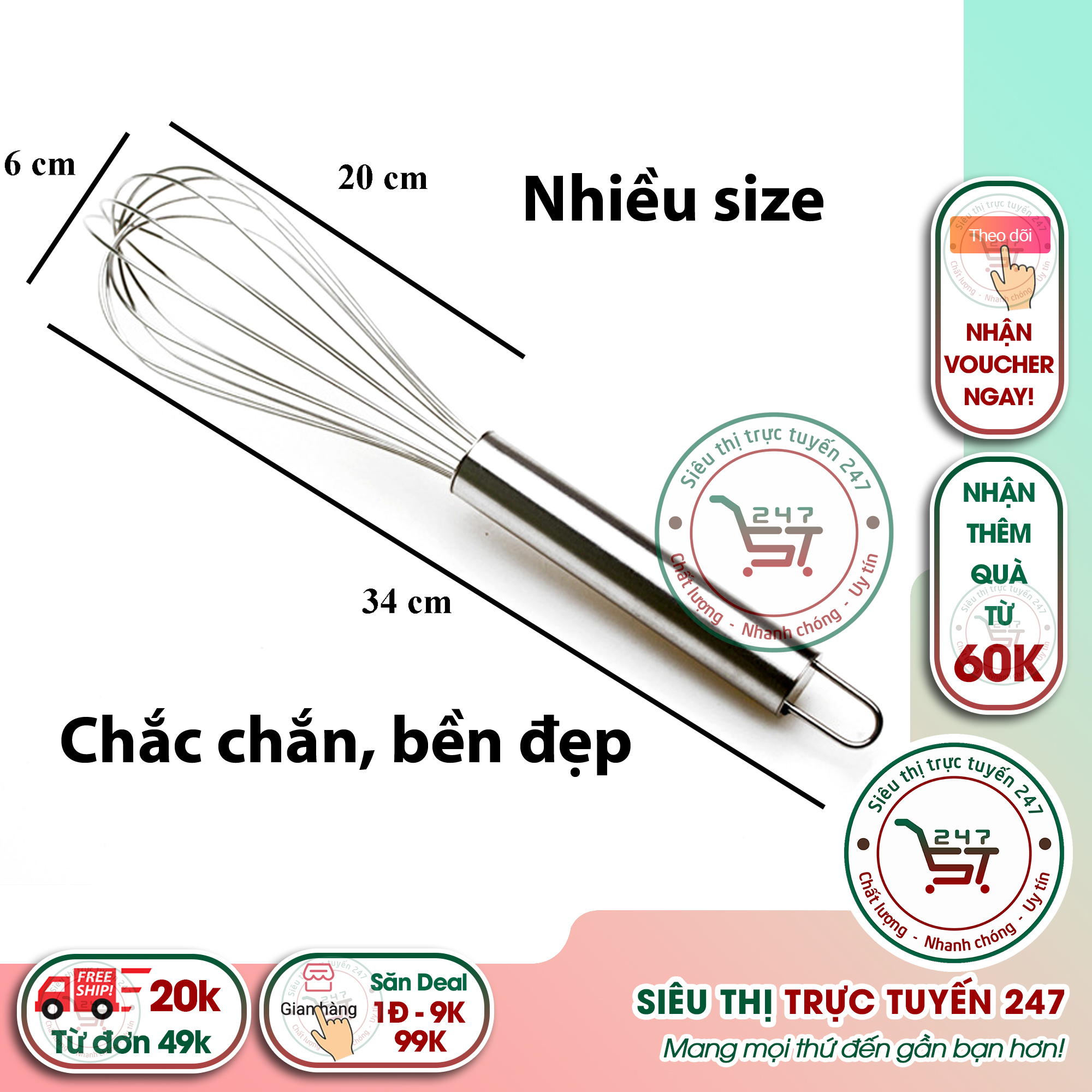 Dụng cụ đánh trứng khuấy bột tiện dụng bằng inox sáng bóng bền đẹp