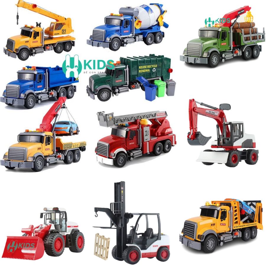 Đồ chơi ô tô trẻ em mô hình cỡ lớn mô phỏng xe cứu hoả xe cứu hộ xe trộn bê tông xe nâng hạ xe ben xe cẩu có đèn nhạc cho bé