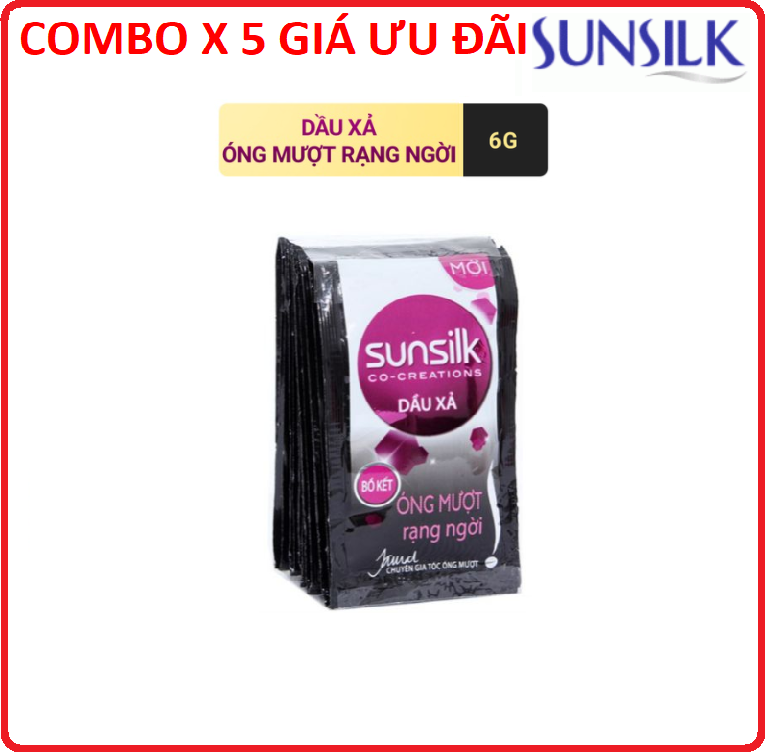 Combo 5 Dây Dầu Xả SUNSILK Óng Mượt Rạng Ngời 6g x 10 Gói