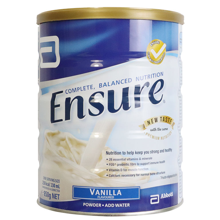 Sữa bột phục hồi sức khỏe cho người già, người bệnh, người biếng ăn Ensure Vanilla Flavoured Powder của Abbott Úc mỗi hộp 850gr - Mẫu mới