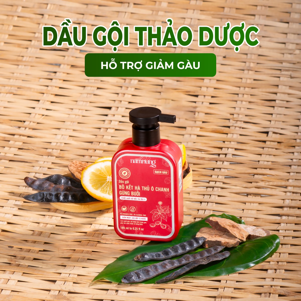 Dầu gội thảo dược Nam nung trị gàu,giảm nấm da đầu Chai 185ml