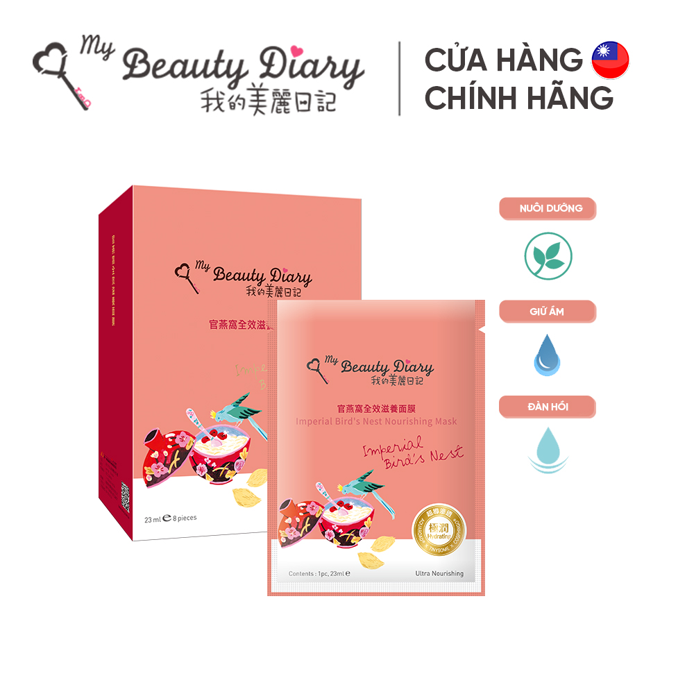 Hộp 8 miếng mặt nạ sáng mịn và dưỡng ẩm My Beauty Diary Taiwan Imperial Birds Nest Emolliating Mask Yến đỏ 23ml/miếng