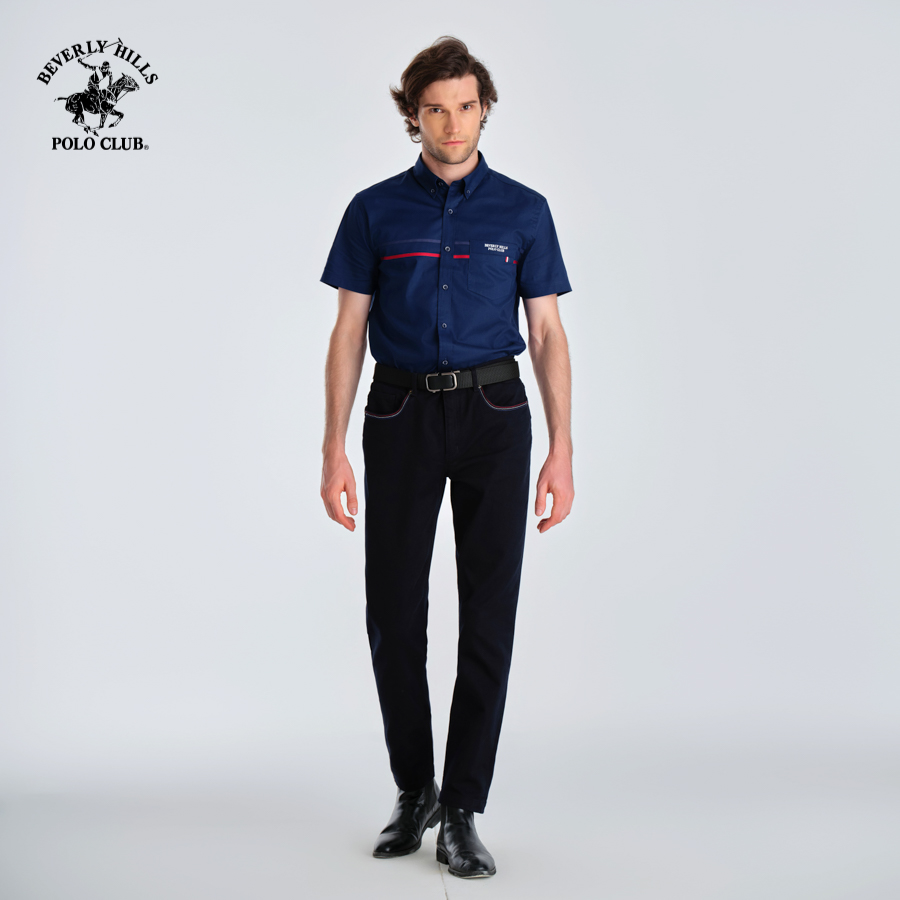 Beverly Hills Polo Club - Áo sơ mi ngắn tay Nam Slim Fit cotton CVC NV Xanh Navy- CMSSS23TL004