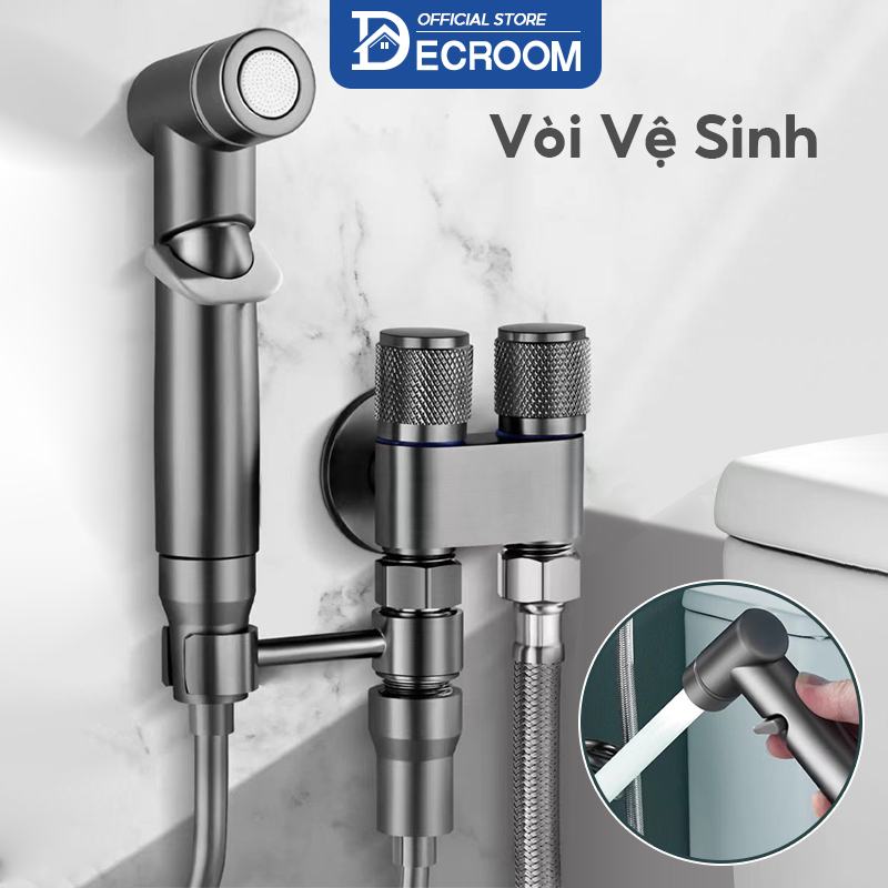 Decroom bộ vòi xịt vệ sinh tăng áp, bộ vòi xịt vệ sinh cao cấp chia 2 đầu nước tiện lợi, chất liệu inox 304 không gỉ