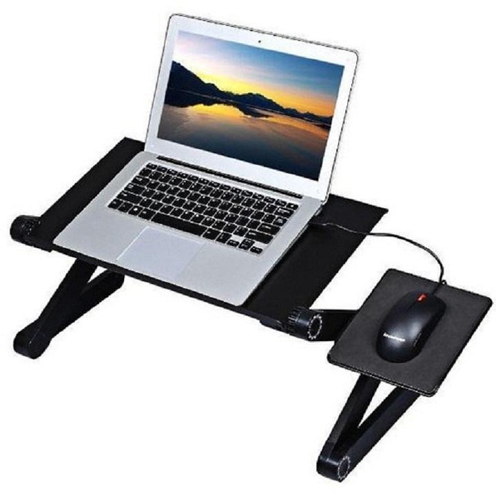 Bàn xoay laptop có quạt tản nhiệt - Bàn xoay để laptop - Bàn gấp để laptop 3 khớp 48cm RE0576