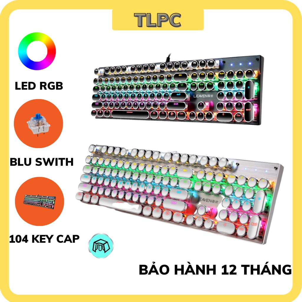 Bàn phím cơ gaming LEAVEN K660 Led RGB 104 phím nút tròn có hotwaps blue swith cchơi game dùng văn phòng siêu đẹp