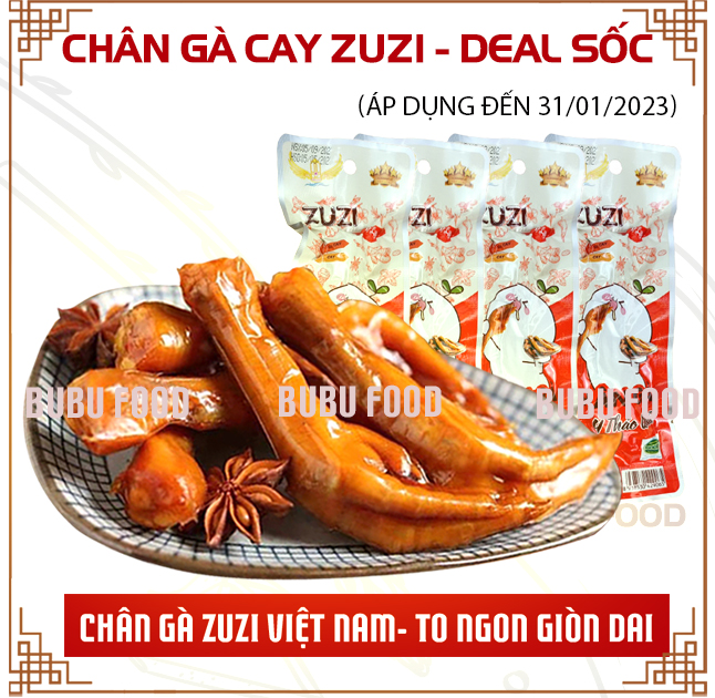Chân gà cay Việt Nam, chân gà ZUZI ủ siêu ngon vị xì dầu tỏi ớt thơm ngon đặc biệt loại siêu cay và ít cay, Bubu Food, CG09