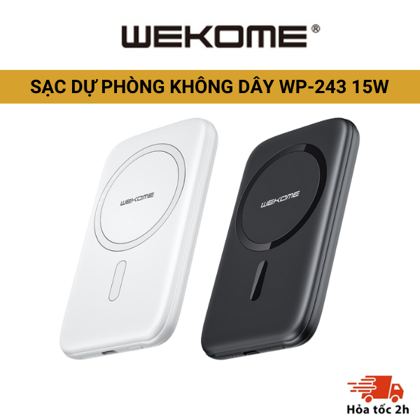 Sạc Dự Phòng Không dây từ tính Wekome WP-243 5000mAh Sạc Nhanh 15W Dùng Cho Iphone - Bảo hành 12 tháng