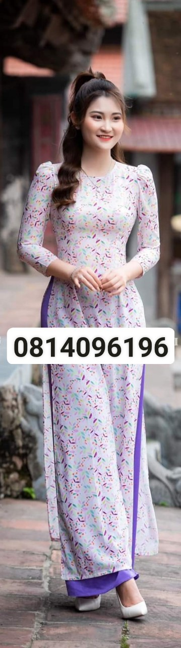 Áo dài hoa nhí tay phồng