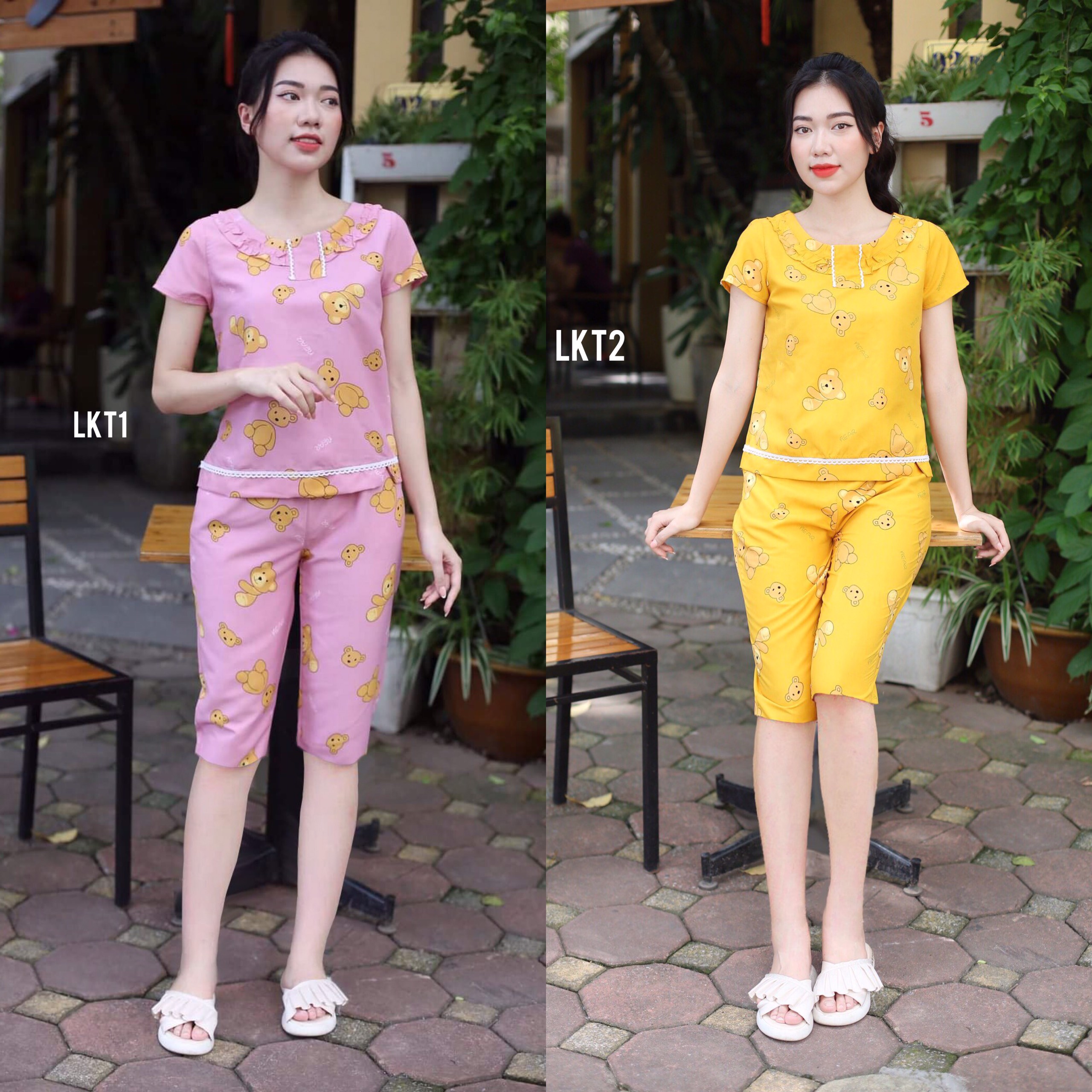 Đồ bộ mặc nhà,đồ ngủ,quần áo nữ, bộ mặc nhà nữ,bộ lửng họa tiết gấu dễ thương,xinh xắn