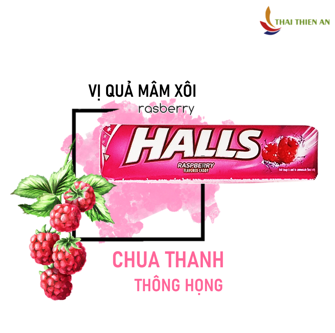 Kẹo ngậm mâm xôi HALLS Thái Lan 27.9gr - 9 viên - kẹo thông họng có đường - Halls flavoured candy