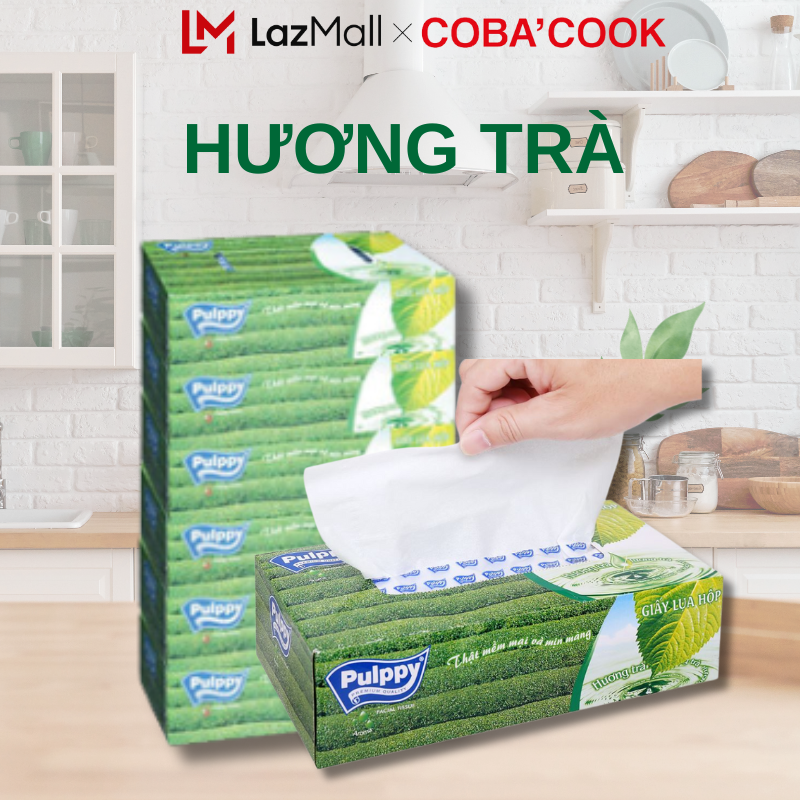 Giấy Lụa Hộp Pulppy Hương Trà Khăn Giấy Rút 100 Tờ 2 Lớp