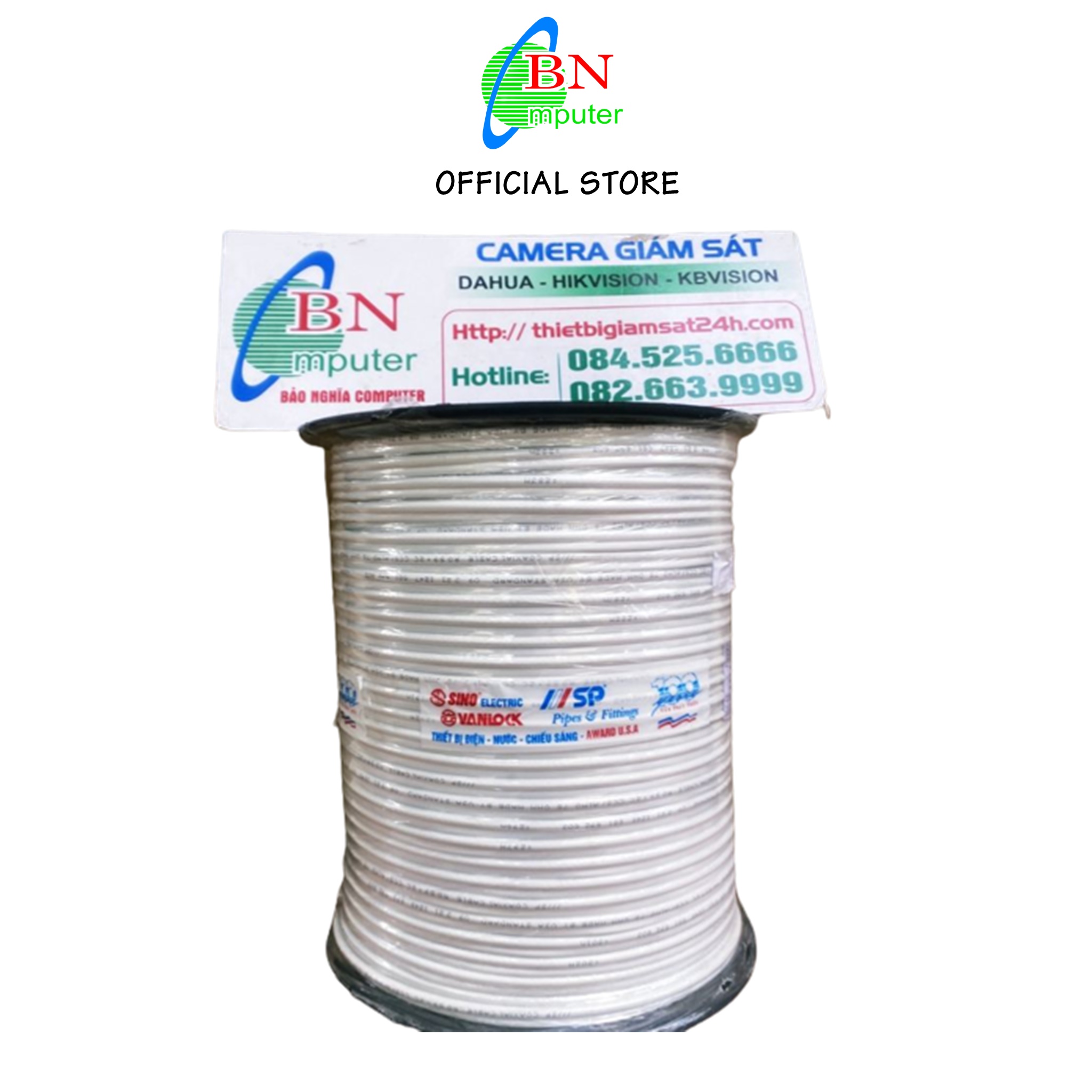 Dây cáp đồng trục liền nguồn 50m Sino RG59 lõi hợp kim vỏ màu trắng cắt lẻ từ cuộn 200m/305m