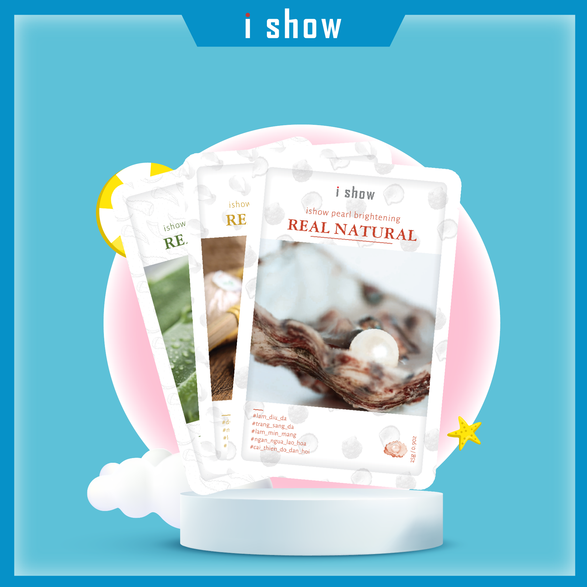 Mặt nạ dưỡng ẩm phục hồi da làm trắng & ngăn ngừa lão hóa Ishow Real Natural
