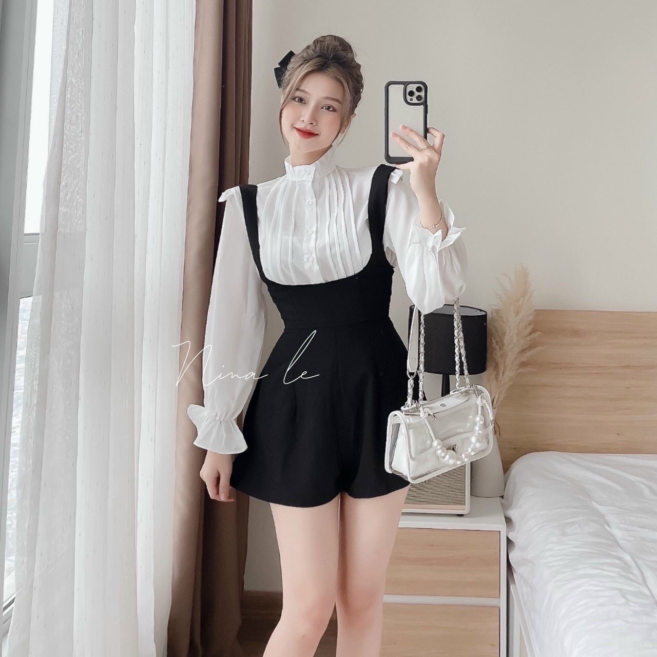 Sét váy jum nhung cứng phối áo voan tơ lụa