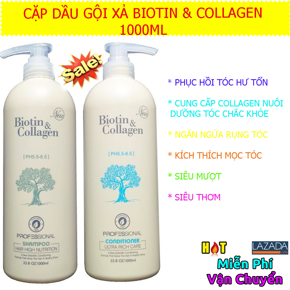 Cặp Dầu Gội Xả Biotin Collagen Chuyên Dùng Cho Salon. Dung Tích Mỗi Chai 1000ML .Giảm Rụng Tóc, Phục Hồi Tóc Khô Xơ, Hư Tổn Giúp Tóc Luôn Mềm Mượt và Bóng Đẹp. Mùi Thơm Quyến Rũ Ngây Ngất. Giảm Sốc Trong Hôm Nay. Mua Ngay!