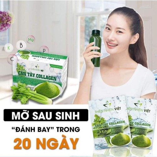 [HCM]Diệp Lục Cần Tây Collagen Thiên Nhiên Việt - Nước ép Cần Tây - Hộp 30 gói - Giảm cân hiệu quả da sáng dáng đẹp