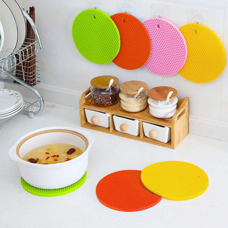 Miếng lót nồi silicon cách nhiệt hình tổ ong hình tròn loại dày chuyên dụng cho nhà bếp