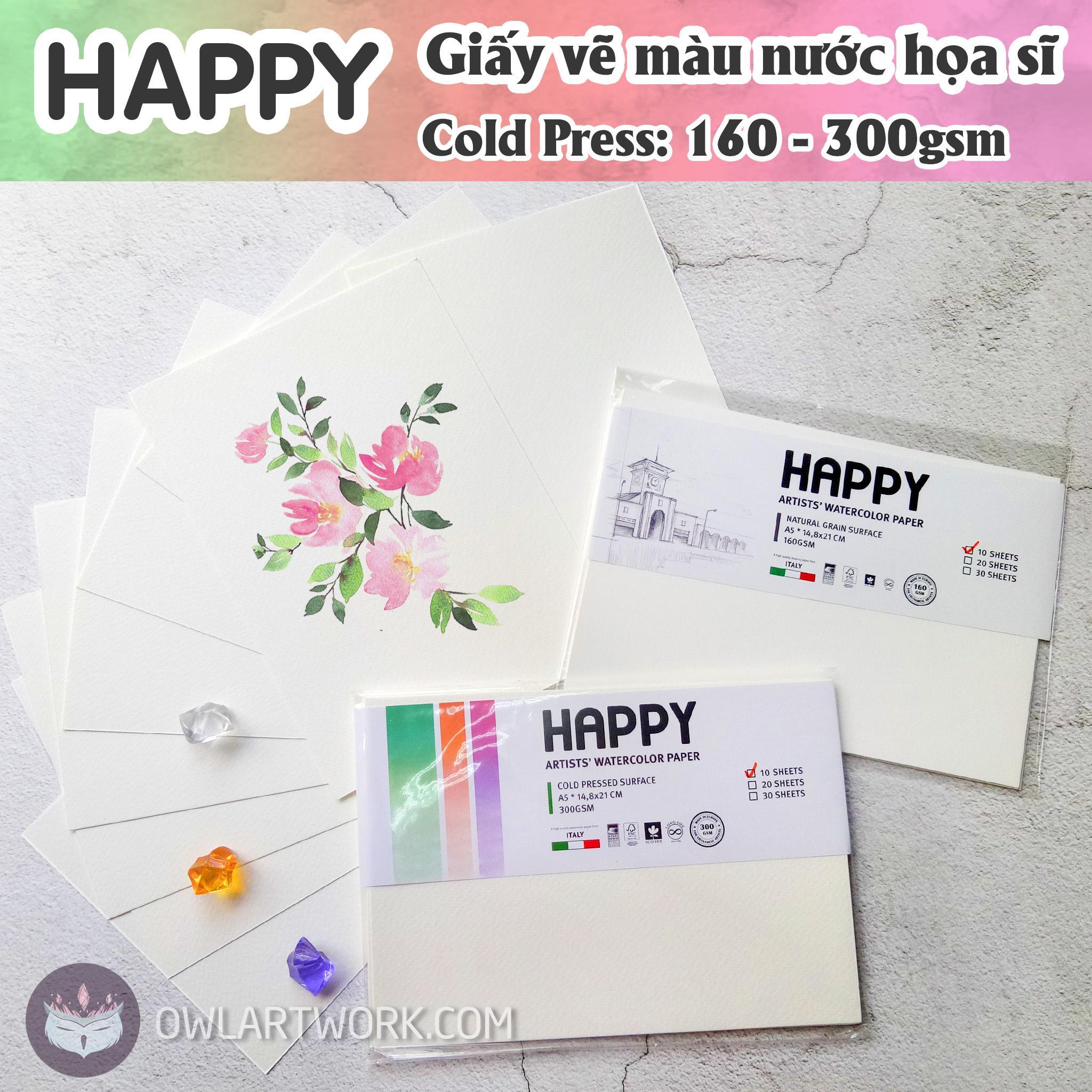 [HCM]Tập Giấy (Lẻ) Vẽ Màu Nước HAPPY Hạng Họa Sĩ 160 - 300gsm