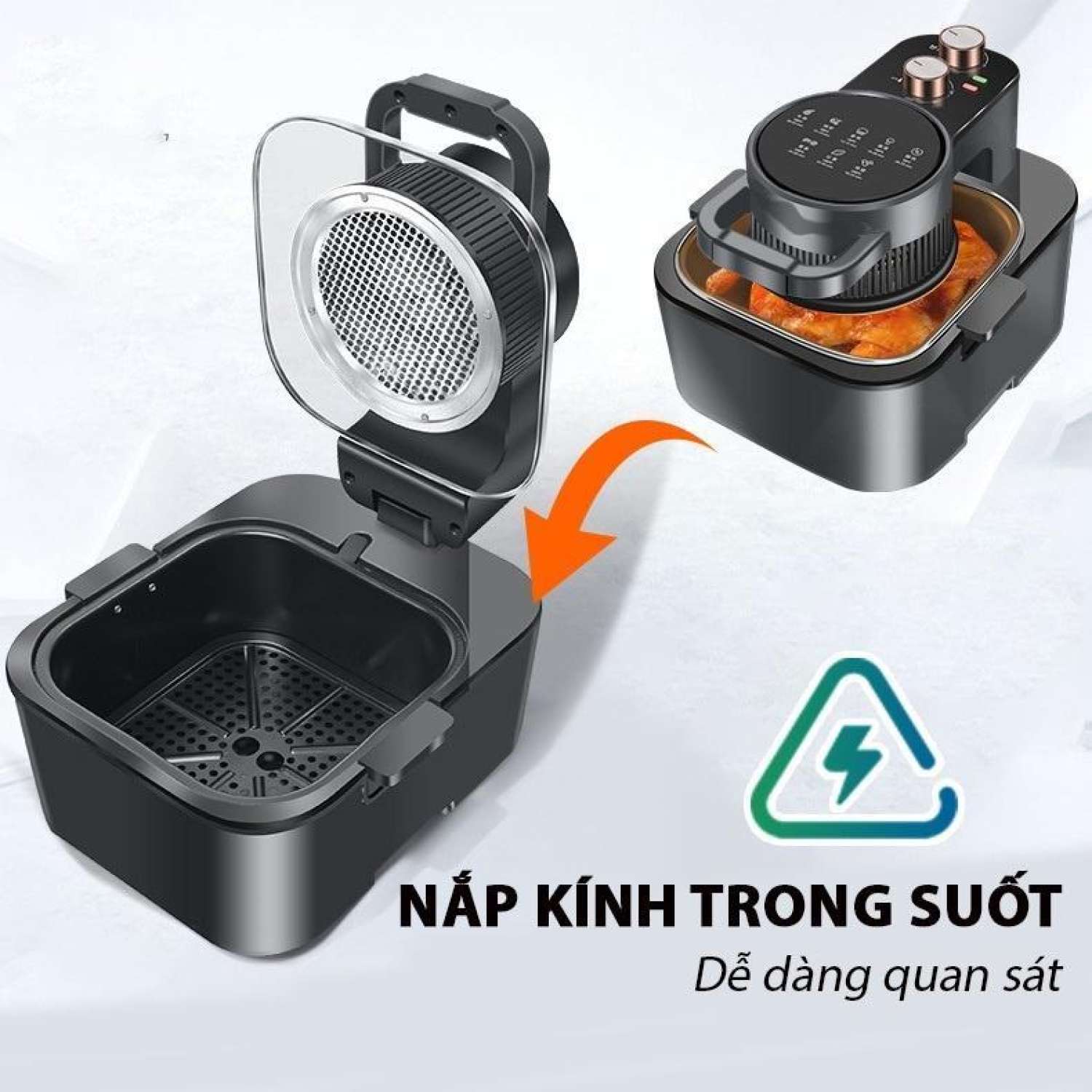 Nồi chiên không dầu Kaw Camel 12 Lít có mặt kính kiểm soát nướng, chiên nguyên con gà 5kg, mẫu mới ƞhất 2023