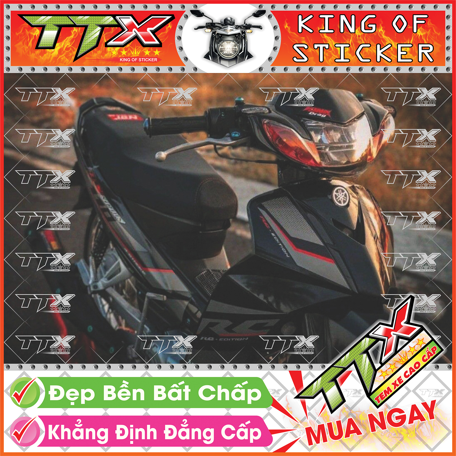 Tem xe sirius rc 110 xám đen đỏ - tem sirius chỉ đỏ nền đen xám siêu đẹp - mẫu team sirius xám đen đỏ