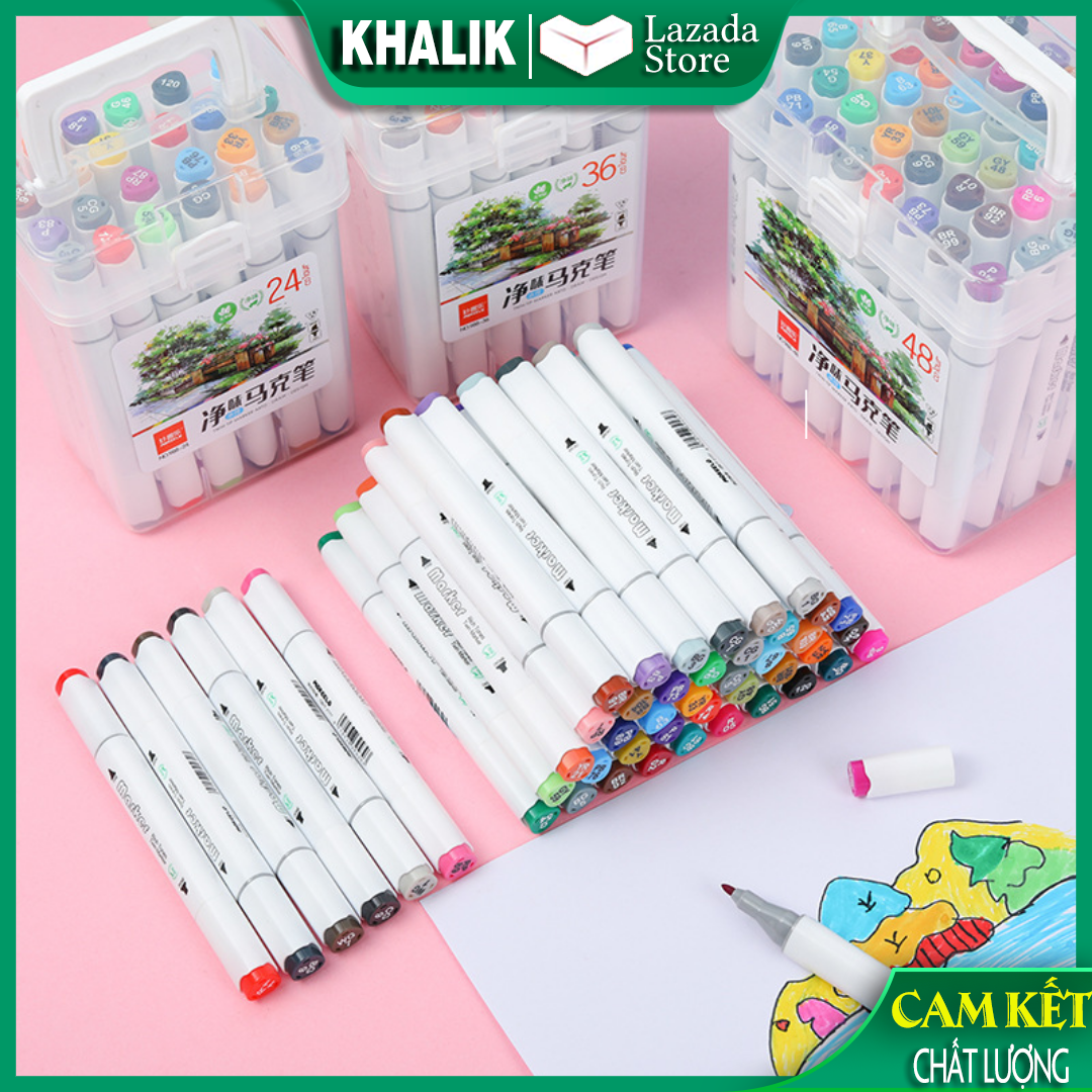 Màu dạ Marker Touch 6 - set 12/ 24/ 36/ 48/ 60 màu, màu sắc tươi tắn, hộp nhựa cao cấp.