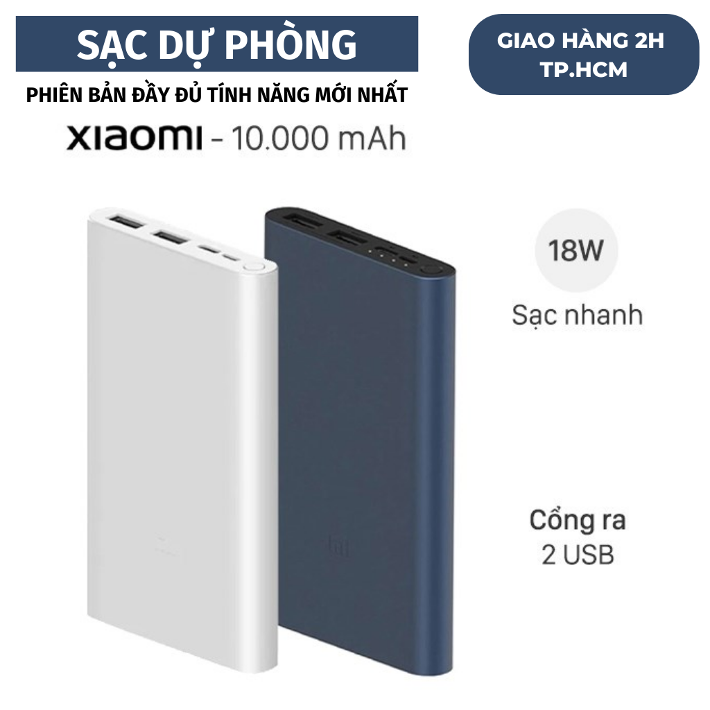 Sạc Dự Phòng Xiiaomi 10000mAh Gen3 PLM03ZM, Pin Sạc Dự Phòng Chính Hãng, Sạc Nhanh Tối Ưu, Khung Vỏ Hợp Kim Nhôm Chắc Chắn, Giao Hàng Hỏa Tốc Nội Thành HCM Trong 2H