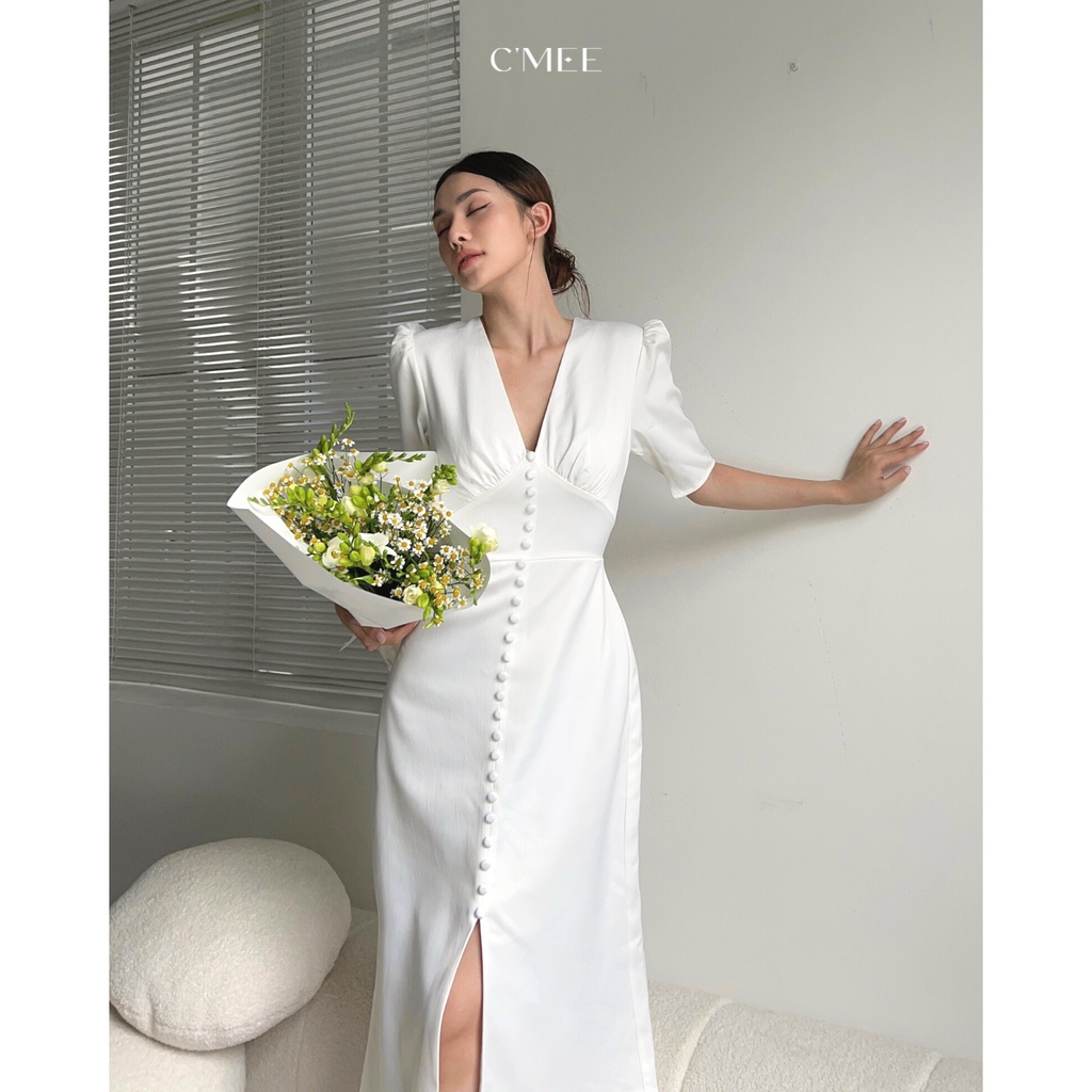 Đầm lụa gân aelita midi dress - c’mee