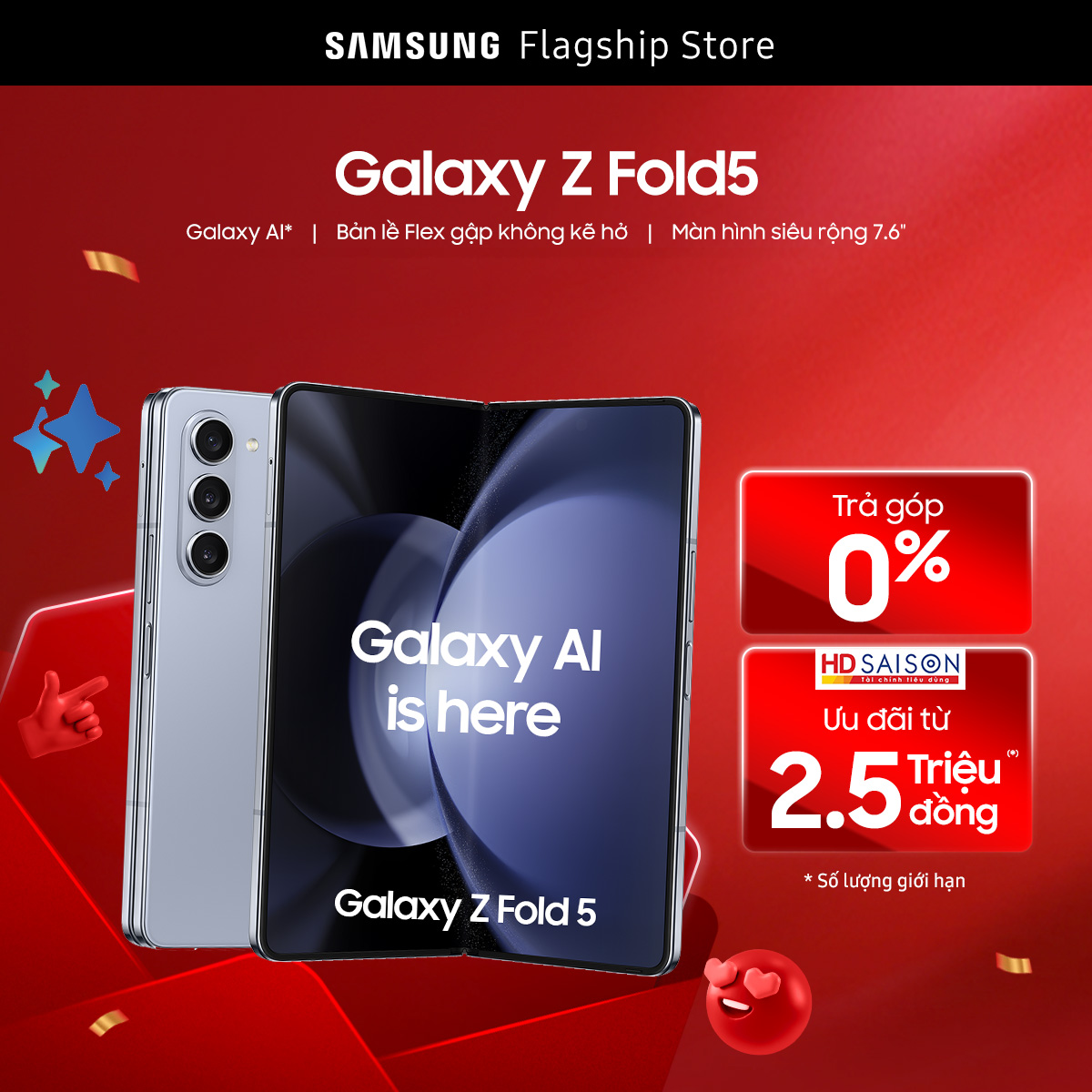 Điện thoại samsung galaxy z fold5 - điện thoại ai - bản lề flex gập không kẽ hở - màn hình siêu rộng 7.6"