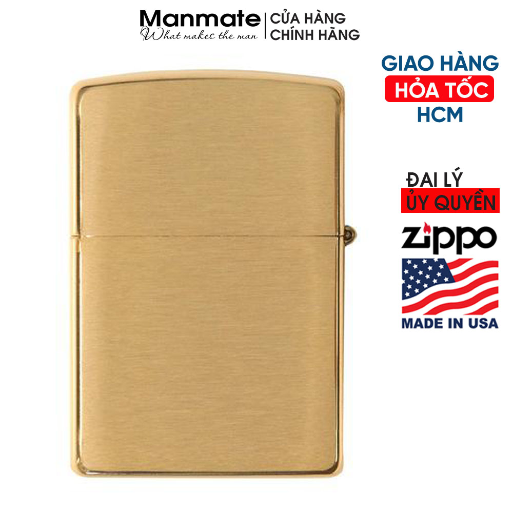 Zippo mỹ Brushed Brass tem đỏ, chính hãng mỹ - Manmate Zippo