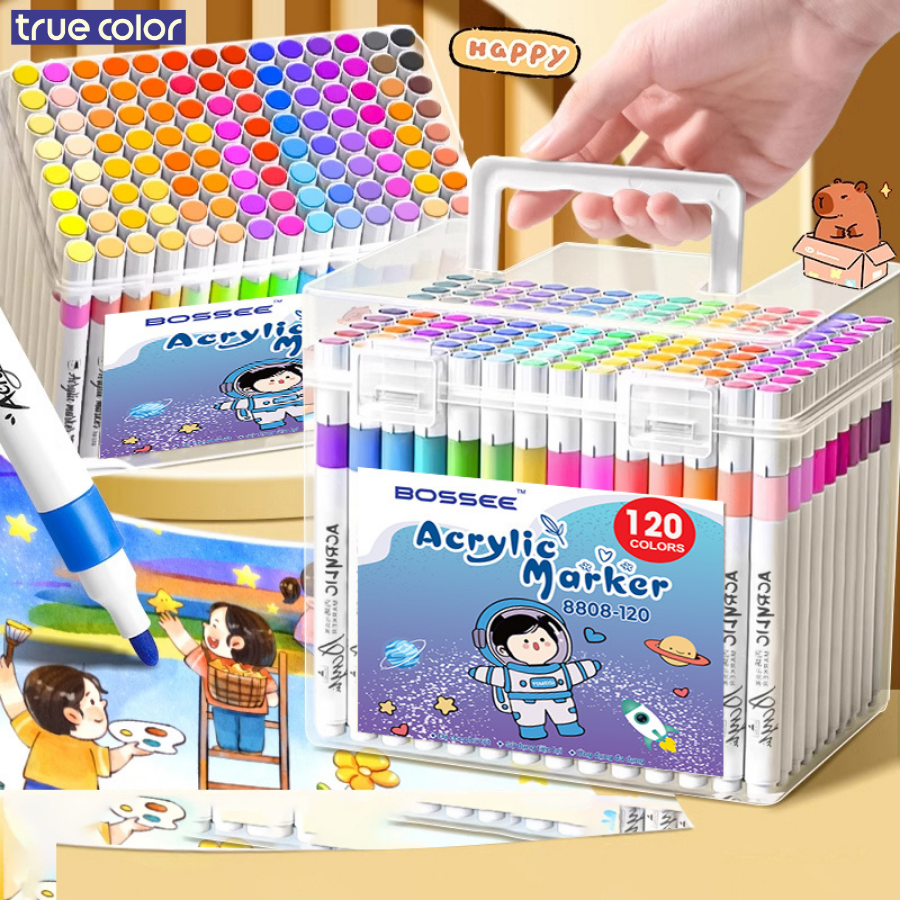 Set 24/36/48/60/80/120 Bút Acrylic Marker Lượng Mực Nhiều Tô Màu Vẽ Tranh Trên Mọi Chất Liệu Diy , Bút Màu Họa Cụ Kèm Hộp Đựng Cho Bé