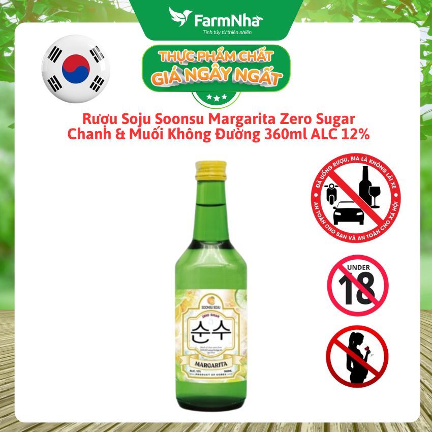 Rượu Soju Soonsu Margarita Zero Sugar 360ml ALC 12% – Vị Margarita Tươi Mát Không Đường từ Hàn Quốc
