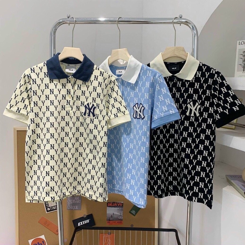 Áo Polo NY MLB unisex nam nữ in hình Monogram Mega-Logo cá tính
